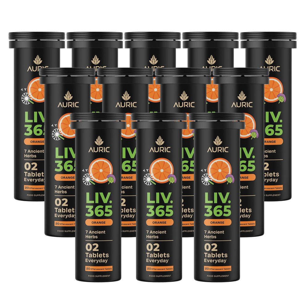 Auric Liver Detox Supplement 240 Tablets Orange Flavour Effervescent Fizzy Water with 10 Ayurvedic Herbs Drop, Dissolve, Fizz, Drink