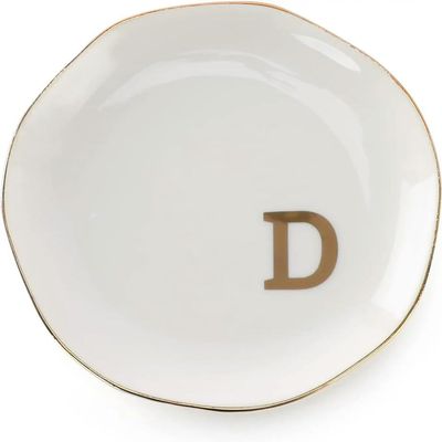 QXDZSW Initials Ring Dish Jewery Tray with A-Z Gifts Wedding Engagement Women Friends sister Ceramic White