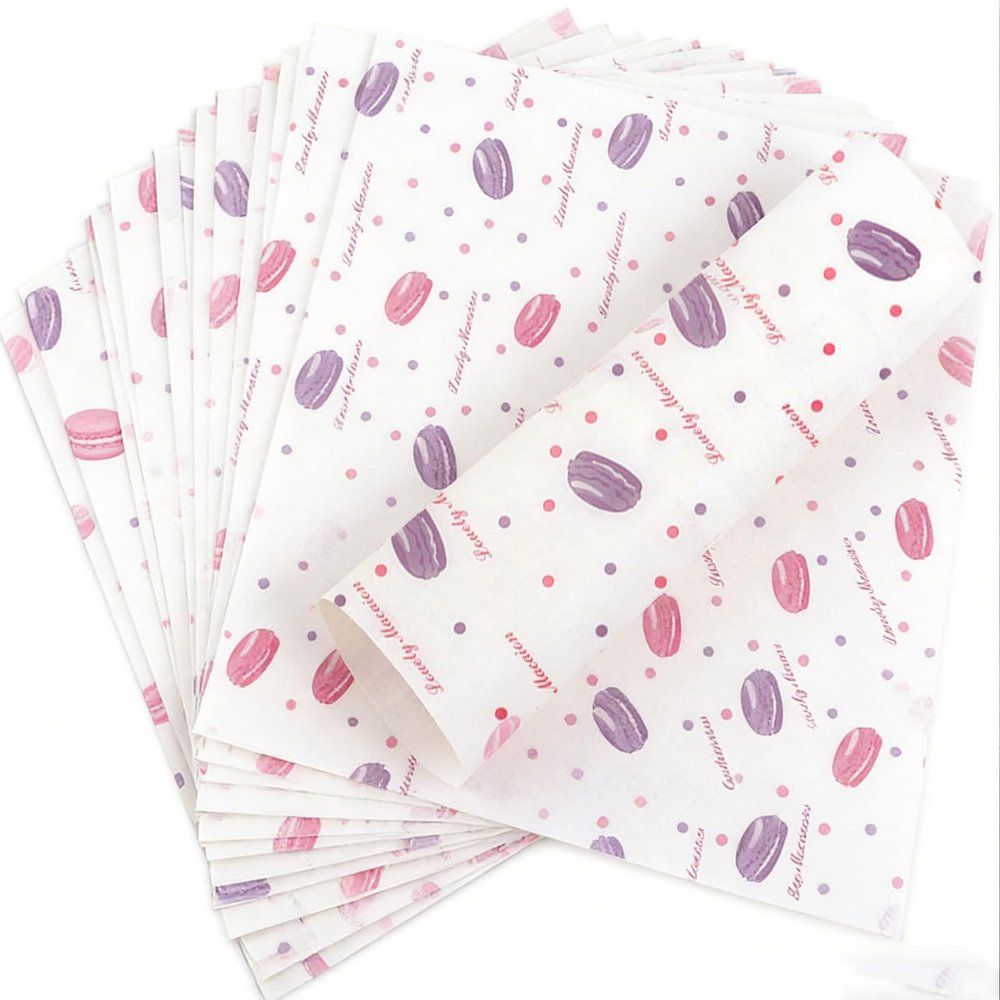 100PCS Greaseproof Burger Wrapping Paper, 22x25cm Macaron Printing Style Oil Proof Sheets for Sandwich Fries Fish and Chip, Commercial Food Wrap Supplies