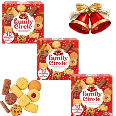Christmas 3 x Family Circle Biscuit Assortment 400g Classic Variety Biscuit Pack Suitable for Vegetarians - MVit