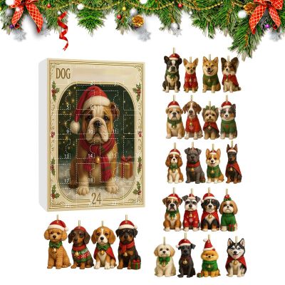 Christmas | 2D Acrylic Flat Dog Ornaments, 24 Day Countdown Pendants to Christmas | For Home, Office, School, Living Room, Bedroom, Terrace, Garden, Yard
