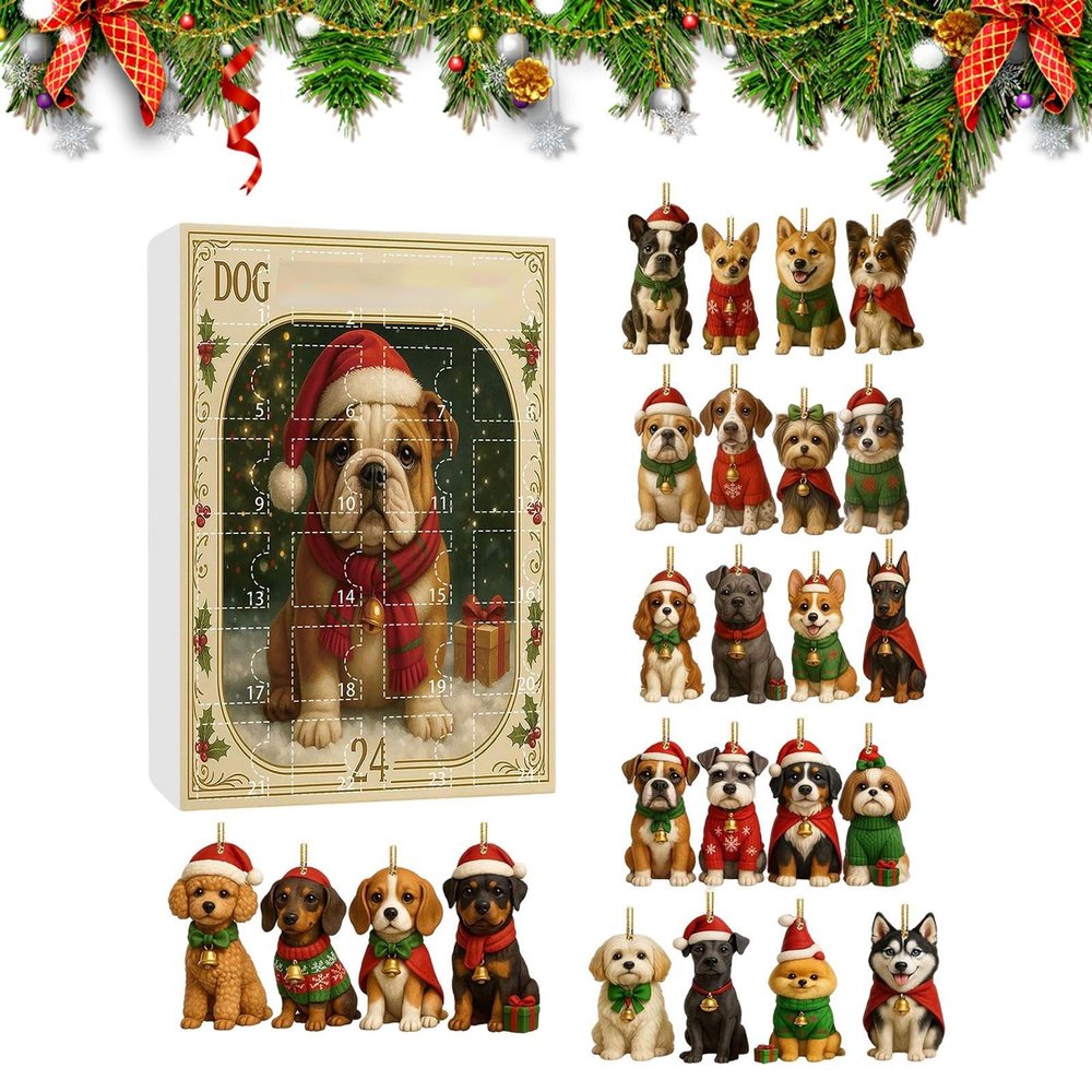 Christmas | 2D Acrylic Flat Dog Ornaments, 24 Day Countdown Pendants to Christmas | For Home, Office, School, Living Room, Bedroom, Terrace, Garden, Yard