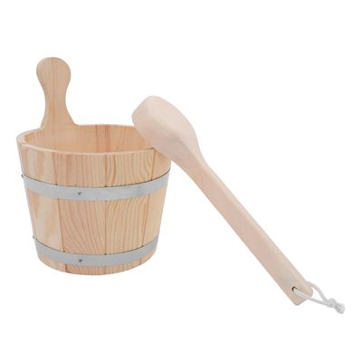 FUNOMOCYA Wooden Sauna Bucket and Ladle Home Sauna Barrel Water Dipper Spoon for Steam Rooms Spa Relaxation Bathing and Shower Use with Lightweight Design and Elegant Rustic Style