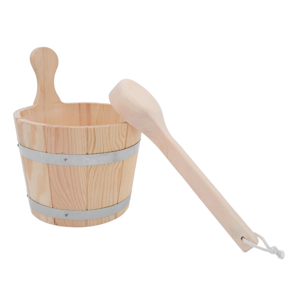 FUNOMOCYA Wooden Sauna Bucket and Ladle Home Sauna Barrel Water Dipper Spoon for Steam Rooms Spa Relaxation Bathing and Shower Use with Lightweight Design and Elegant Rustic Style
