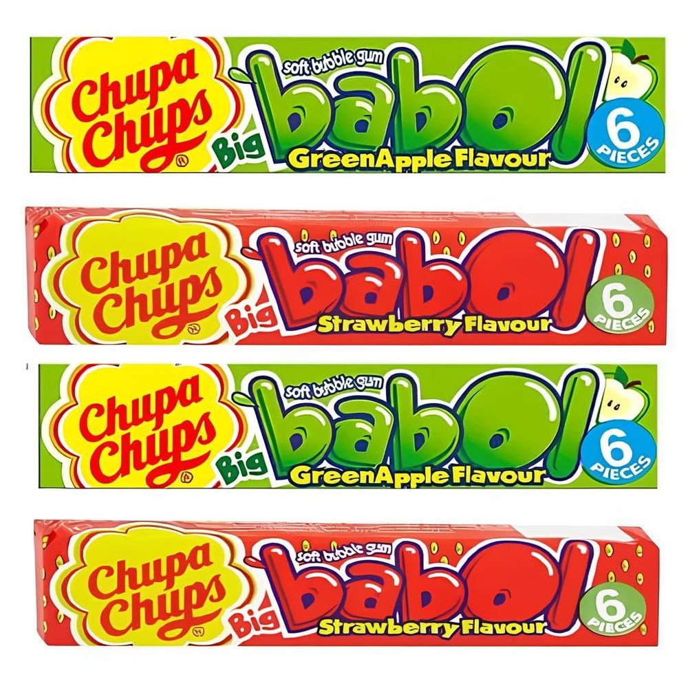 4x 28g Chupa Chups Big Babol Mix 2 Flavor Bubble Gum Strawberry and Green Apple Bundled by GetInStyle Shop