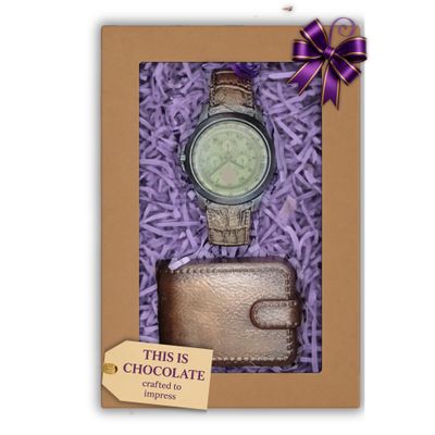 Chocolate Watch and Wallet Gift Box Belgian Milk Chocolate Present Creative Present for Dad, Grandad or Birthday Celebration