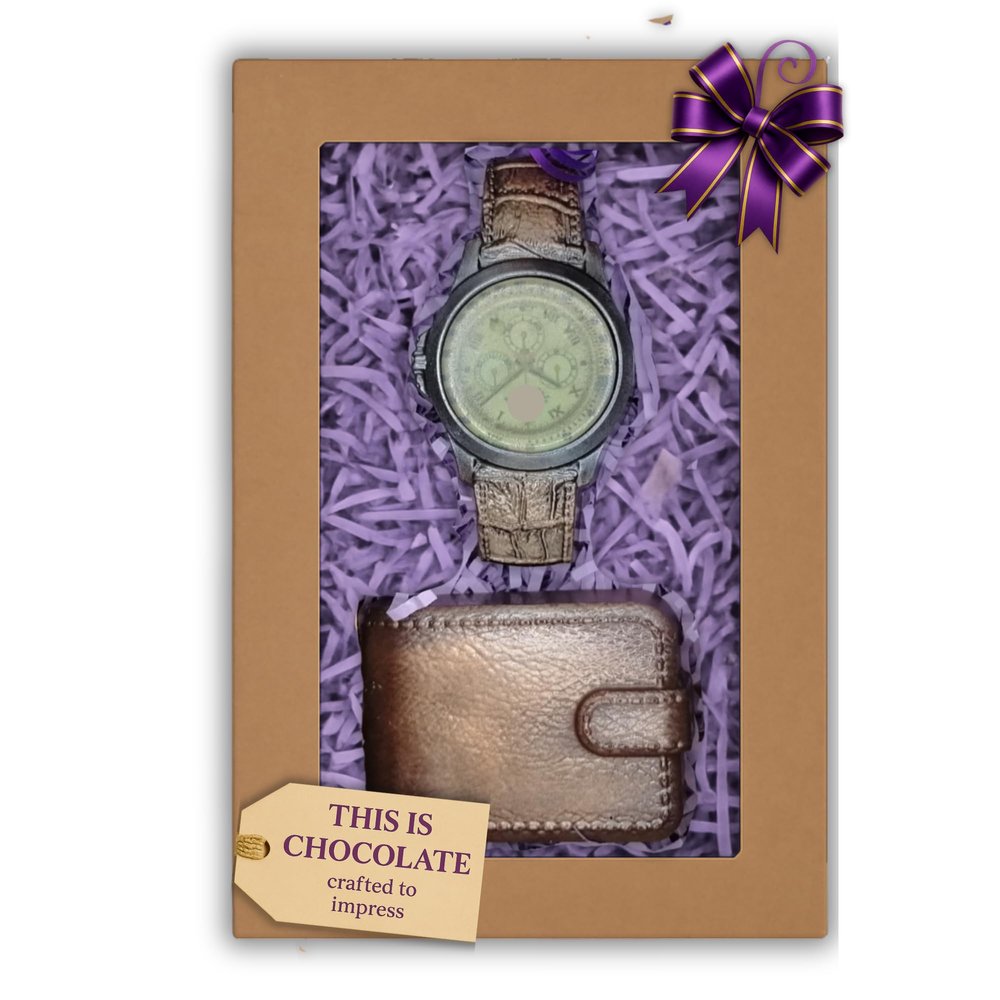 Chocolate Watch and Wallet Gift Box Belgian Milk Chocolate Present Creative Present for Dad, Grandad or Birthday Celebration