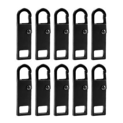 10pcs Metal Zipper Pulls Replacement Tabs Quick Fix DIY Sewing Parts for Use On Clothing and Wallets(Black)