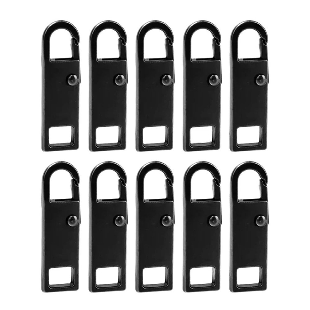 10pcs Metal Zipper Pulls Replacement Tabs Quick Fix DIY Sewing Parts for Use On Clothing and Wallets(Black)