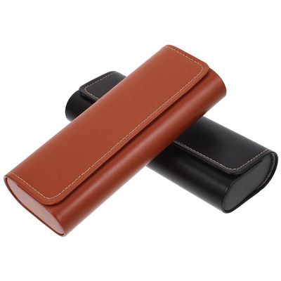 BUTIFULSIC 2 Pcs Hard Shell Glasses Case with Sturdy Metal Frame Magnetic Flip Cover Compact Portable Eyeglass Storage Box for Men and Women Vintage PU Leather Design
