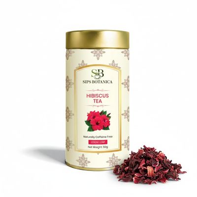 SIPS BOTANICA Hibiscus Loose Petal Tea | 50 Grams Premium Quality Flower Petals | Served Hot, Iced Tea, Cocktails Or Mocktails