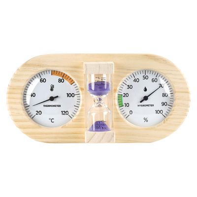Alasum Dual Dial Sauna Thermometer & Hygrometer With 15 Minute Wood Sand Timer - Precise Indoor Sauna Room Temp Humidity Monitor - Steam Room Accessory For Home And Spa