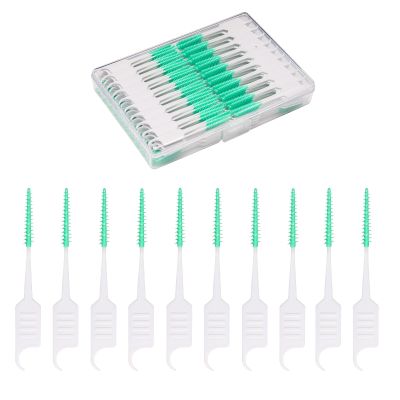 TGYDRT 300 Pack Interdental Brushes, Dual-Use Dental Floss and Toothpicks,Silicone Dental Brushes Cleaning Tools for Teeth Braces,Green