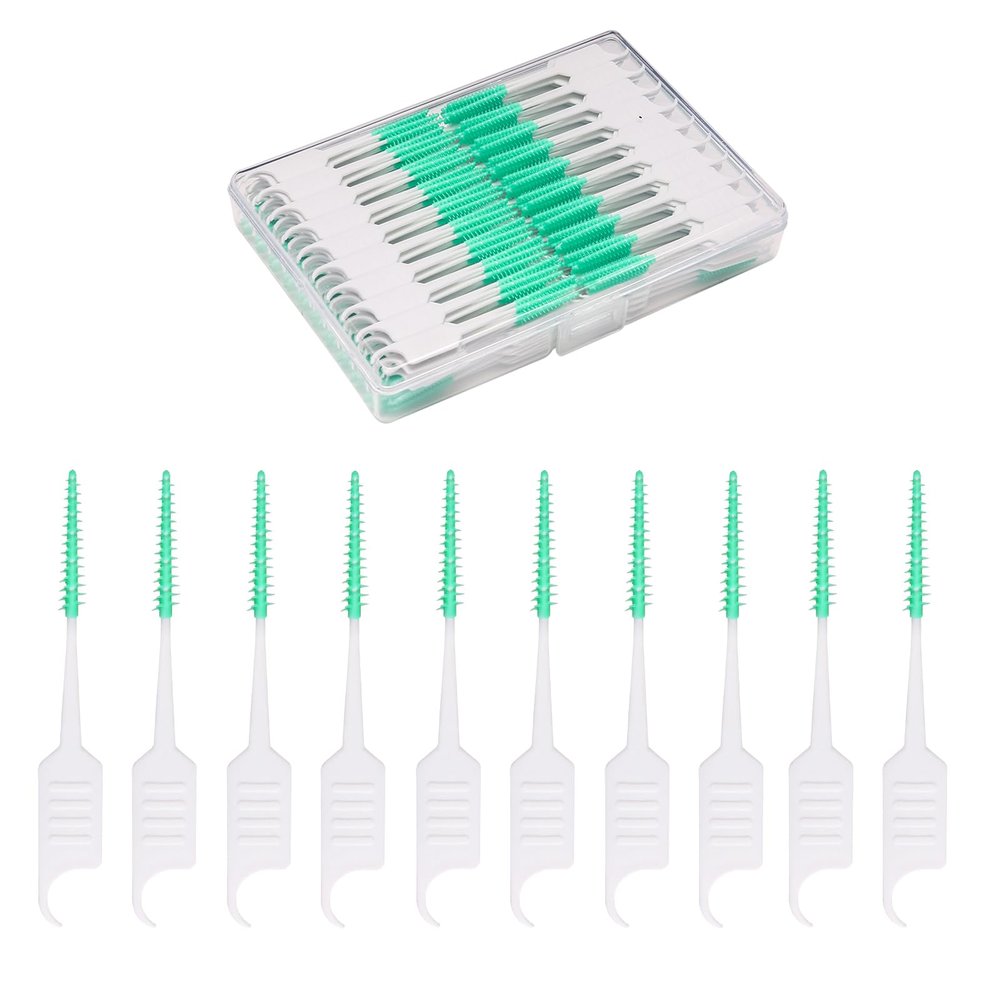 TGYDRT 300 Pack Interdental Brushes, Dual-Use Dental Floss and Toothpicks,Silicone Dental Brushes Cleaning Tools for Teeth Braces,Green