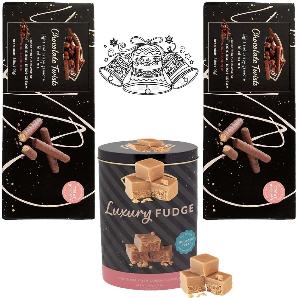 Christmas 3-Mixed Chocolate Gift Set 2 x Chocolate Twists Gift Box 107g & 1 x Luxury Fudge Tin 250g Festive Treats Perfect Stocking Filler