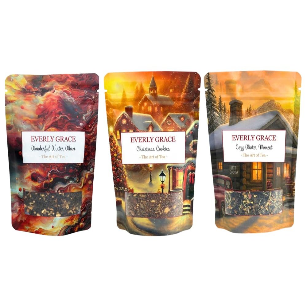 Everly Grace Winter Tea Collection, 3 Organic Loose Leaf Tea Varieties, Black Tea and Rooibos Blends with Warming Spices, No Artificial Flavours, Christmas and Advent Food Gift Box, 3 Pack
