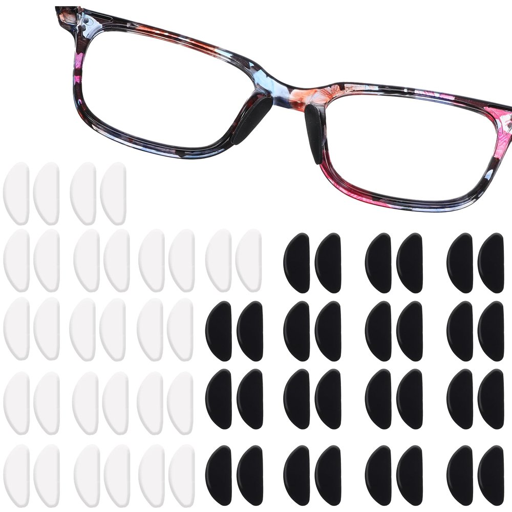 30 Pairs Eyeglasses Nose Pads Anti-Slip Soft Glasses Nose Pad Replacement Silicone Adhesive Transparent Eyeglass Noses Pads for Full Plastic Frames (Clear+Black 1.0mm)