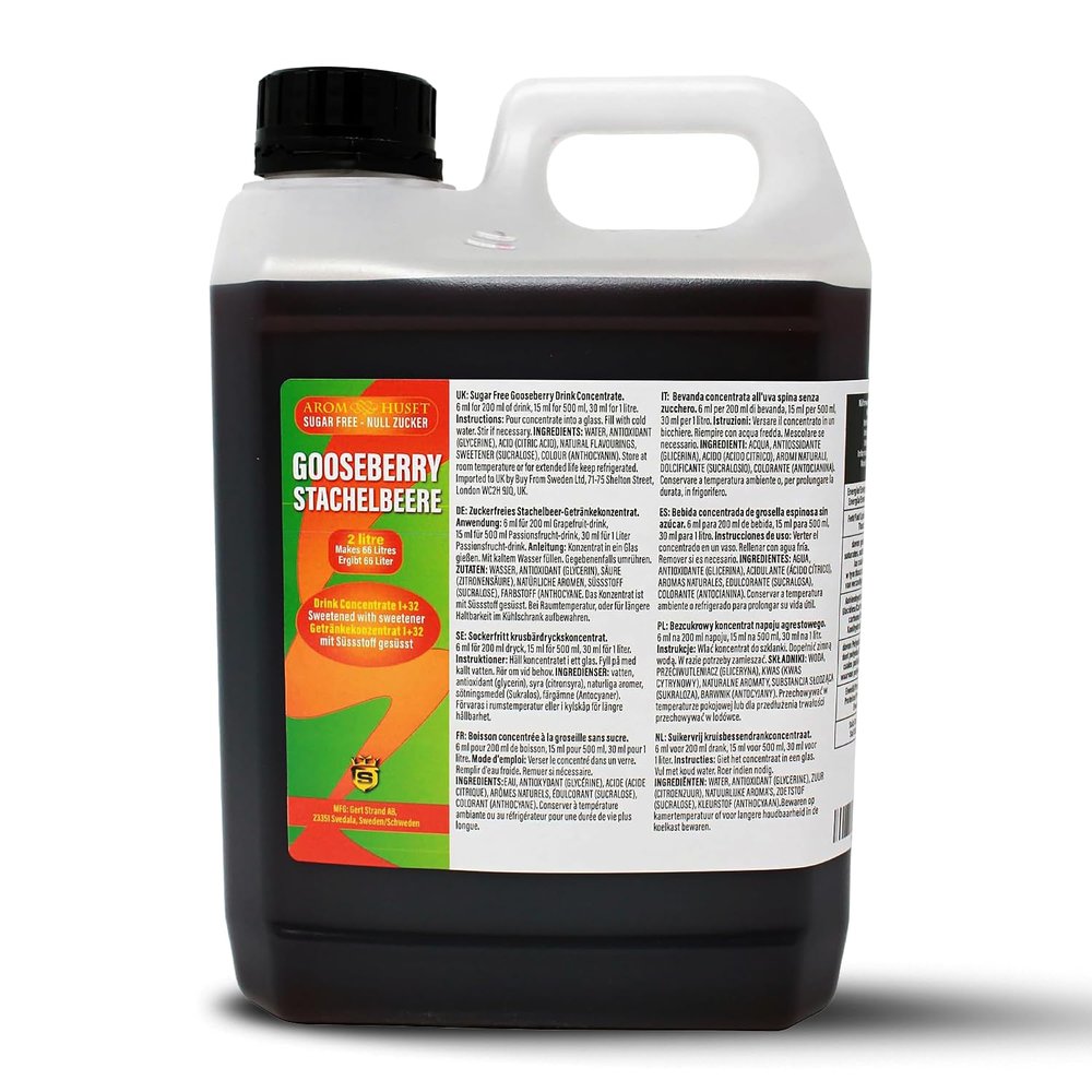 Aromhuset 5 Litres Gooseberry Diluting Concentrate - Makes 160 L Drink - Zero Sugar & Highly Concentrated - Mixing Ratio 1:32 - Gooseberry Diluting Juice Flavour Ready To Drink