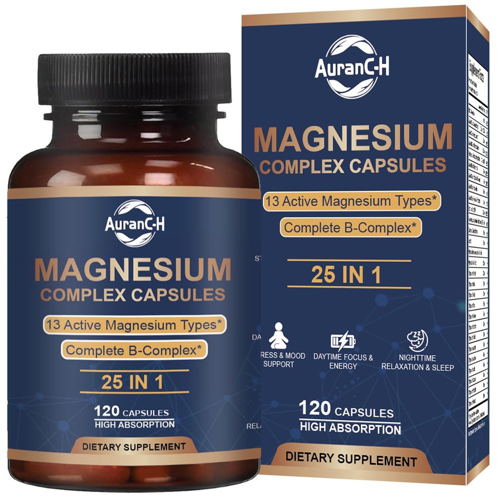 25-in-1 Magnesium Complex with Methylated B Complex Magnesium Glycinate Citrate Malate Taurate Gluconate Aspartate Carbonate D3 K2, Magnesium Complex Supplement for Relaxation Energy & Nerve