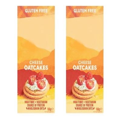 Gluten Free Cheese Oatcakes, High Fibre Wholegrain Snacks, Vegetarian Protein Source, 180g Pack, No Artificial Colours or Preservatives, Coeliac UK Certified,Pack Of 2