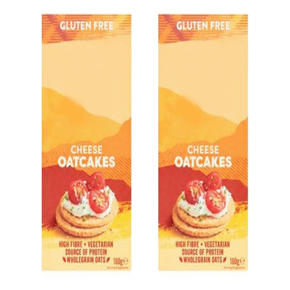 Gluten Free Cheese Oatcakes, High Fibre Wholegrain Snacks, Vegetarian Protein Source, 180g Pack, No Artificial Colours or Preservatives, Coeliac UK Certified,Pack Of 2