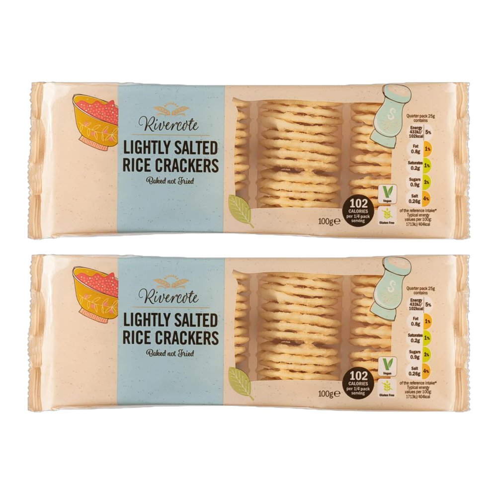Vellomart Rivercote Rice Crackers 100g x 2 BBQ, Sweet Chilli, Sour Cream & Onion, Lightly Salted Crunchy Snack Mix (Lightly Salted)