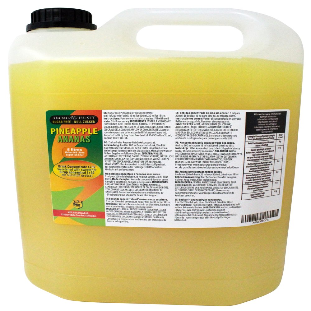 Aromhuset 5 Litres Pineapple Diluting Concentrate - Makes 160 L Drink - Zero Sugar & Highly Concentrated - Mixing Ratio 1:32 - Pineapple Diluting Juice Flavour Ready To Drink
