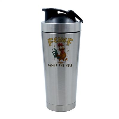 Funny Chicken Design | F-CAW-F What The Hell | Hilarious Farm Animal Gift | Perfect Gag Gift,500ml Aluminium Shaker Bottle for Supplement Shakes (Silver)