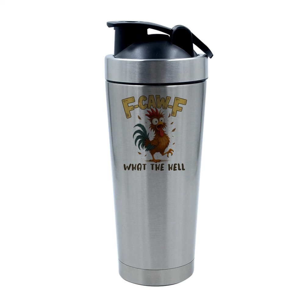 Funny Chicken Design | F-CAW-F What The Hell | Hilarious Farm Animal Gift | Perfect Gag Gift,500ml Aluminium Shaker Bottle for Supplement Shakes (Silver)