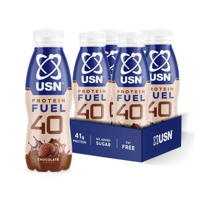 USN Protein Fuel 40 High Protein Shake 6 x 500ml Ready-to-Drink Shakes with 41g Protein - No Added Sugar and Suitable for Vegetarians Perfect On-the-Go Chocolate Flavour