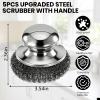 5PCS Steel Wool Scrubber with Handle,Stainless Steel Scrubber for Cast Iron Scrubber and Pot Scrubber, Steel Wool Pads with Handle for Kitchen Cast Iron, Kitchen Pots, Pans, Grill, Stoves, Sink view 2