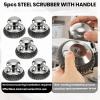 5PCS Steel Wool Scrubber with Handle,Stainless Steel Scrubber for Cast Iron Scrubber and Pot Scrubber, Steel Wool Pads with Handle for Kitchen Cast Iron, Kitchen Pots, Pans, Grill, Stoves, Sink view 3