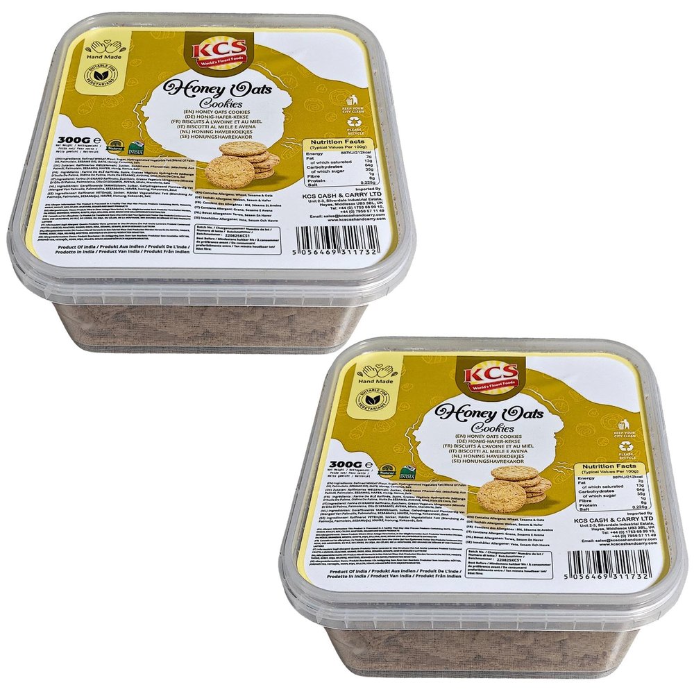 KCS Honey Oats Cookies 350g x 2 Delicious & Healthy Oatmeal Cookies with Honey, Pack of 2, Perfect Snack for All Ages