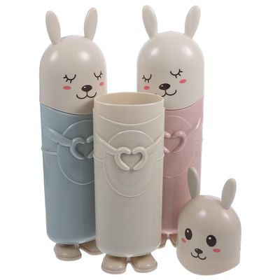 HOODANCOS 3pcs Cartoon Toothbrush Case Travel Cup Portable Storage for Home and Travel Cute Pp Cylinder Brush Holder for Students Office Travelers
