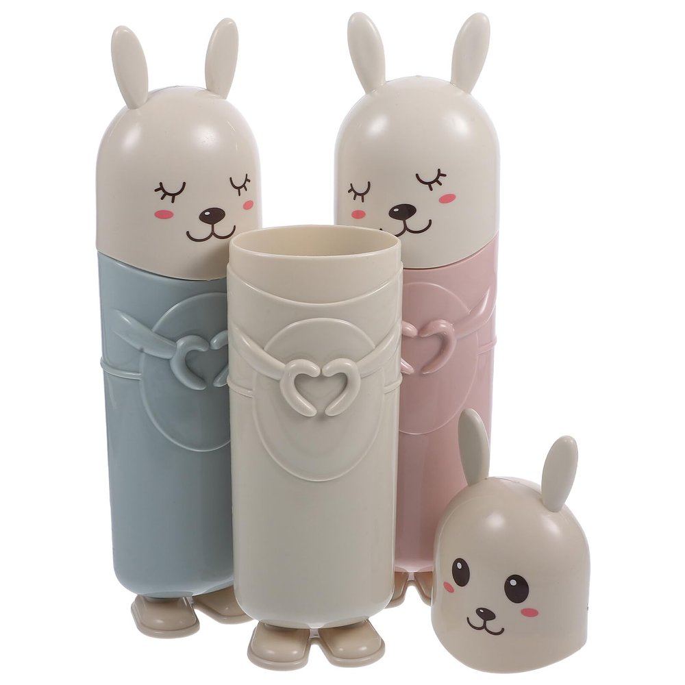 HOODANCOS 3pcs Cartoon Toothbrush Case Travel Cup Portable Storage for Home and Travel Cute Pp Cylinder Brush Holder for Students Office Travelers
