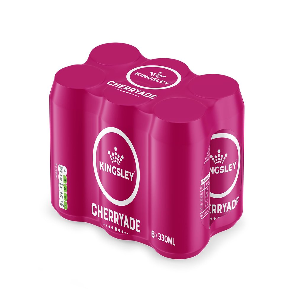 Kingsley Signature Cherryade, Premium Flavoured Carbonated Soft Drink, 100% Natural Flavourings & Colourings, Gluten Free, Vegetarian, Manufactured in the UK 6 x 330ml