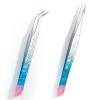 Apojgitn 2PCS Crystal Blue Nail Tweezer: Double Ended Sticker Tweezers with Silicone for Craft, Precision Rhinestone Picker Tool for Jewelry Eyelash Nail Art,Curved Tip Tweezers Kit view 1