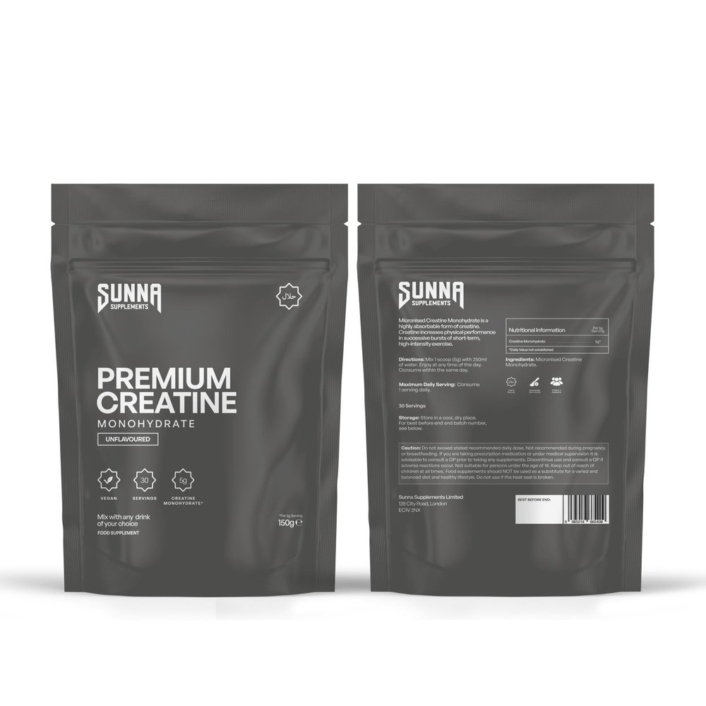 SUNNA SUPPLEMENTS Premium Creatine Monohydrate 150 g Micronised Unflavoured Powder 5 g Per Serving Vegan Food Supplement (30 Servings)