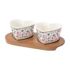 EASY LIFE Aperitif Set with 2 Porcelain Bowls and Acacia Tray Mon Amour Collection