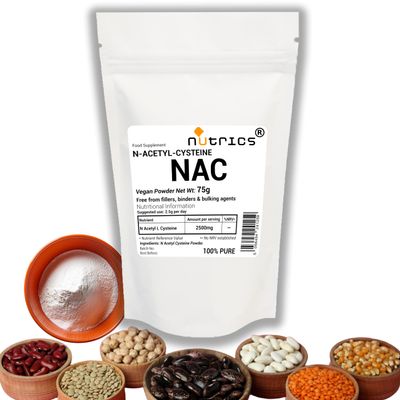 Nutrics 75g NAC N Acetyl Cysteine Powder - 100% Pure - Free from fillers Binders & Bulking Agents - N Acetyl L CYSTEINE (75g)