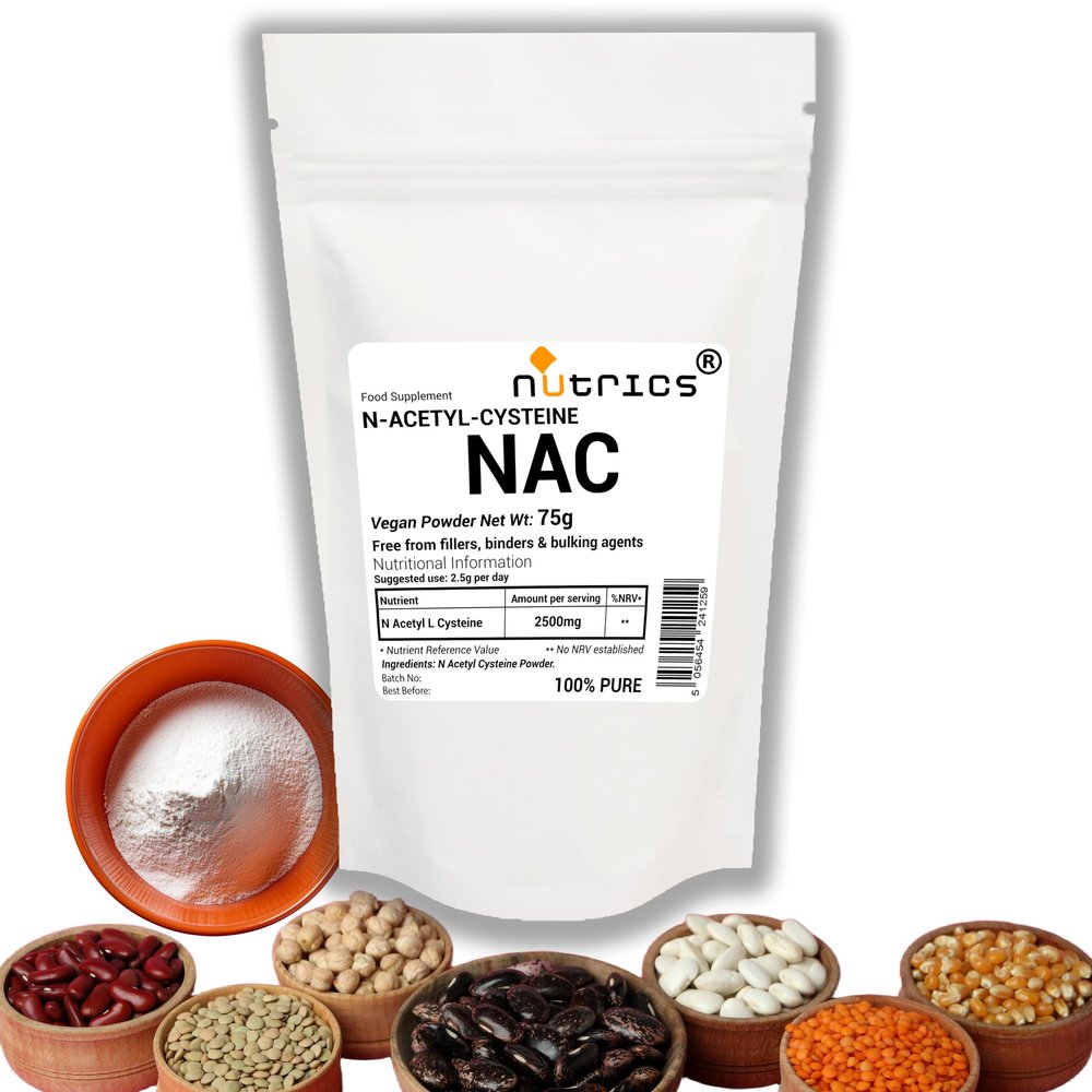 Nutrics 75g NAC N Acetyl Cysteine Powder - 100% Pure - Free from fillers Binders & Bulking Agents - N Acetyl L CYSTEINE (75g)