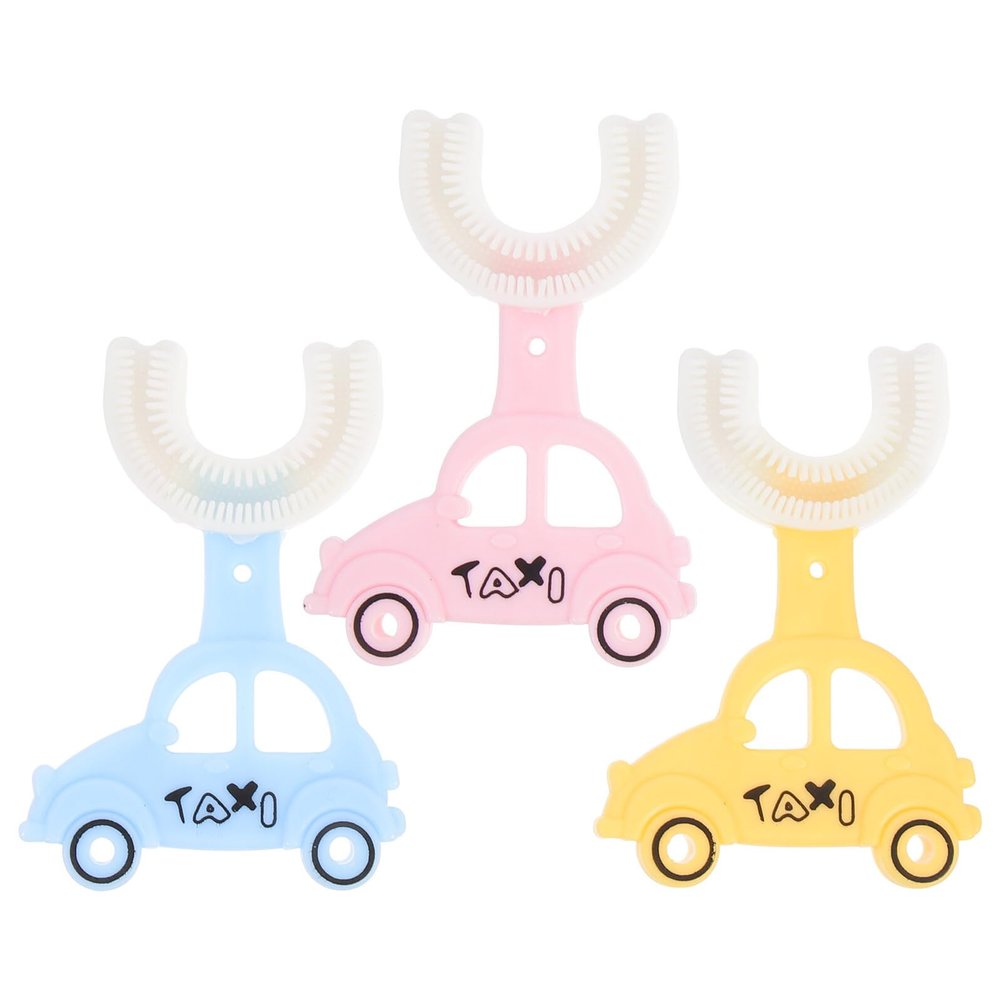 PAMINGONO Boys and Girls Silicone Toothbrush 3Pcs Pack U-Shaped Manual Tooth Brush Bite-Resistant Soft Silicone Material Protects Enamel Oral Cleaning for Toddlers