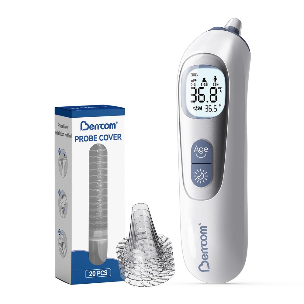 Berrcom Highly Accurate Ear Thermometer, Pre-Warmed Probe Technology Ear Thermometer for Adults and Baby, Smart Age Grouping Temperature Guidance, Instant Reading