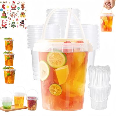 24oz Mini Drink Buckets with Lids and Straws, Christmas Drink Buckets with Lids and Straws,Reusable Clear Plastic Bucket Cups for Drinks,Suitable for Outdoor Beverage Packaging Pool Party (35oz,36PCS)