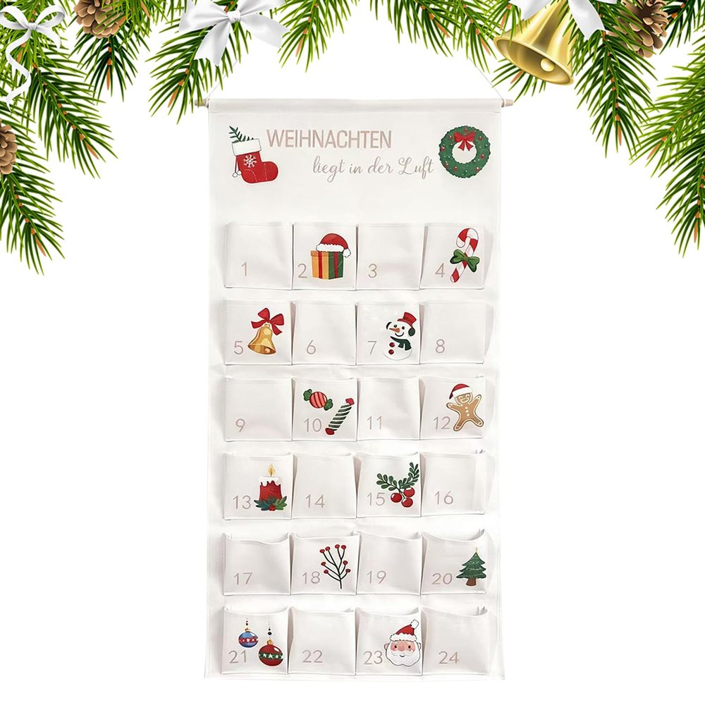 Yaztauho Christmas Countdown Calendar with Pockets,Reusable Holiday Home Wall Decoration,24 Days Countdown Calendar Storage Bag - for Chocolate Candy Toy Party Favors Treat