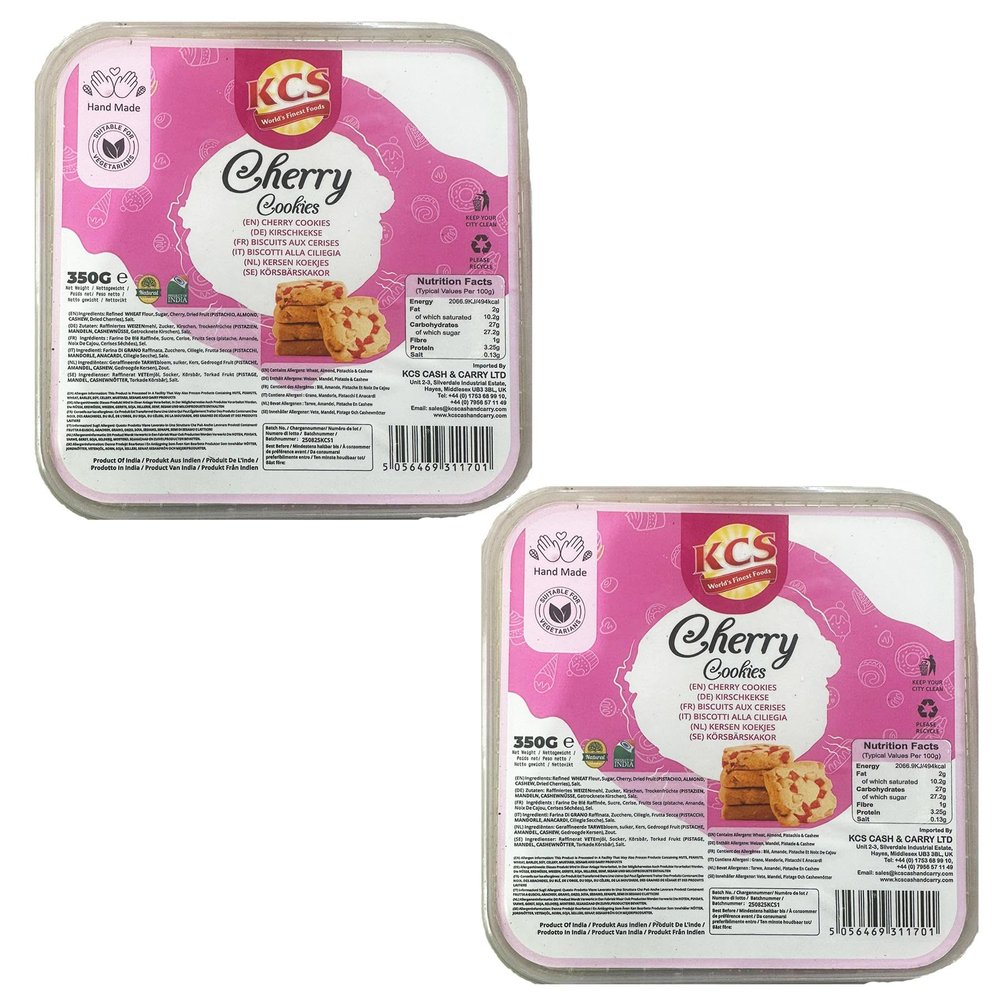 KCS Cherry Cookies 350g x 2 Delicious, Crunchy Cookies with Real Cherries, Pack of 2, Perfect for Tea-Time & Snack Cravings