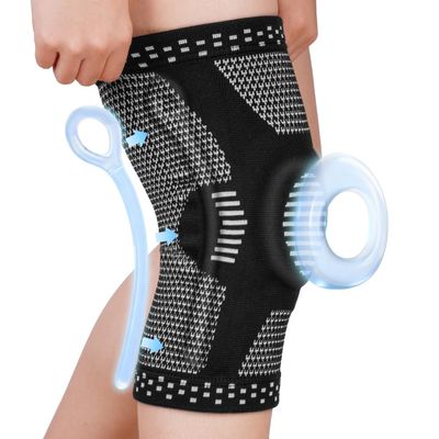 Fefod Knee Support Brace, Knee Compression Sleeve for Men Women with Patella Gel Pads & Side Stabilizers, Adjustable Knee Brace for Knee Pain Relief, Arthritis, Meniscus Tear, ACL, MCL, Running