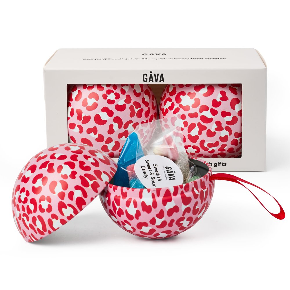 Gva Swedish Candy Bauble Duo with Swedish Candy Refillable Authentic Scandinavian Christmas Ornament Gift Pack of 2 (Kalle)