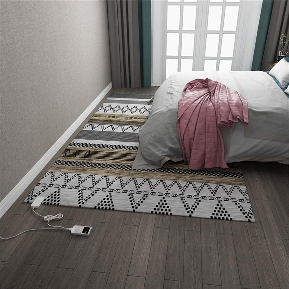 Graphene Heated Carpet MatVelvet Electric Floor Warmer with Thermostat & Timer 31.5"x47.2" Area Rug for Indoor Use Under Desk Heating Pad Foot Warmer