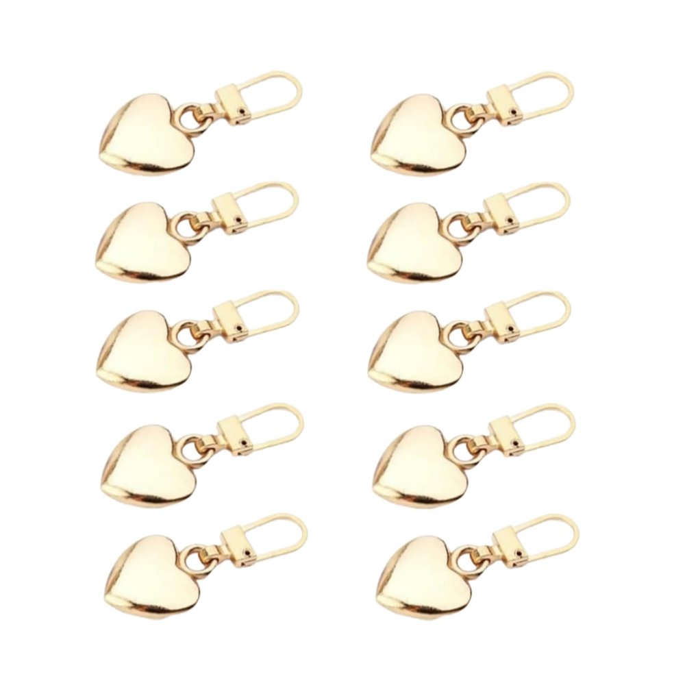 10Pcs Gold Heart Shaped Zipper Pull Replacement - Metal Backpack Zipper Mend Fixer Repair for Coats, Jackets, Pants, Luggage - Fasteners, Sewing Notions and Supplies Charms